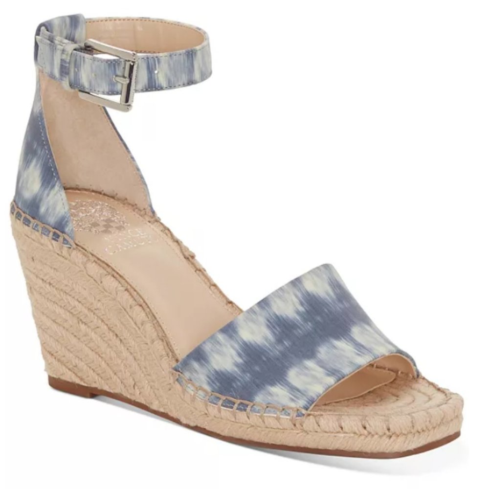 Vince Camuto "Maaza" Watercolor Wedge Leather Espadrille Ankle Strap Sandals